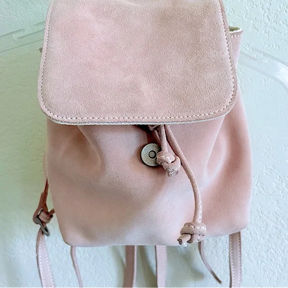 Like New Brandy Melville Pink Suede Mini Backpack, Drawstring/Snap Closure - Picture 2 of 14